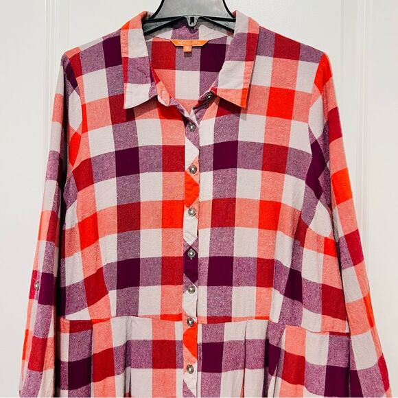 Modcloth Women's Flannel Jam Midi Dress with Pockets Size 24 Purple/Orange Plaid - Picture 3 of 12